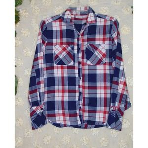 Abound | Women's Long Sleeve Plaid Button Down Red White Blue Pockets Size XXS